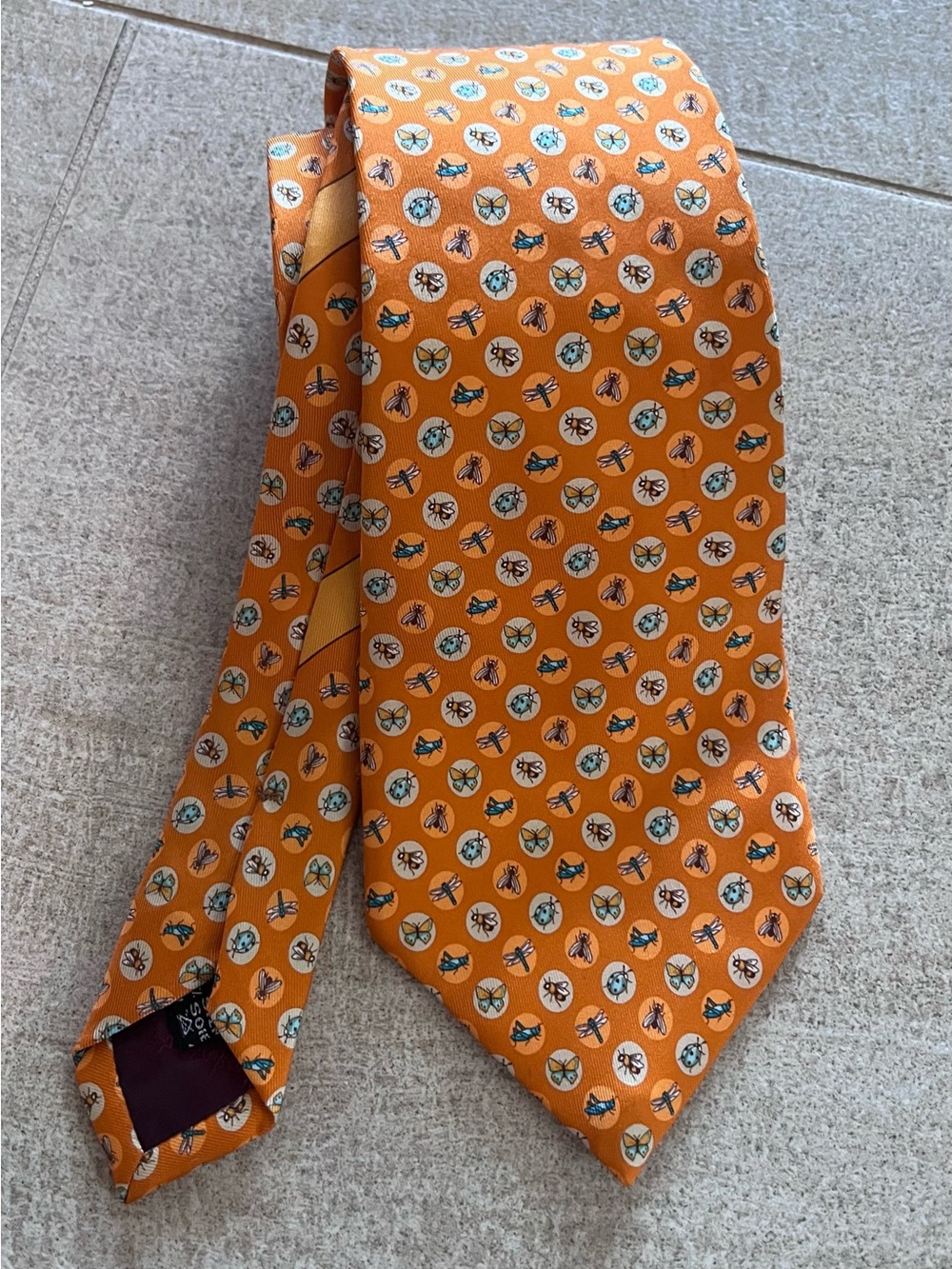 Salvatore Ferragamo Men's Orange insects Patterned Silk Tie